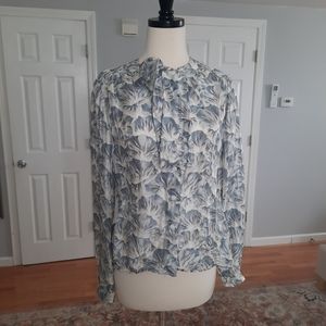 Silk floral print button-down blouse
